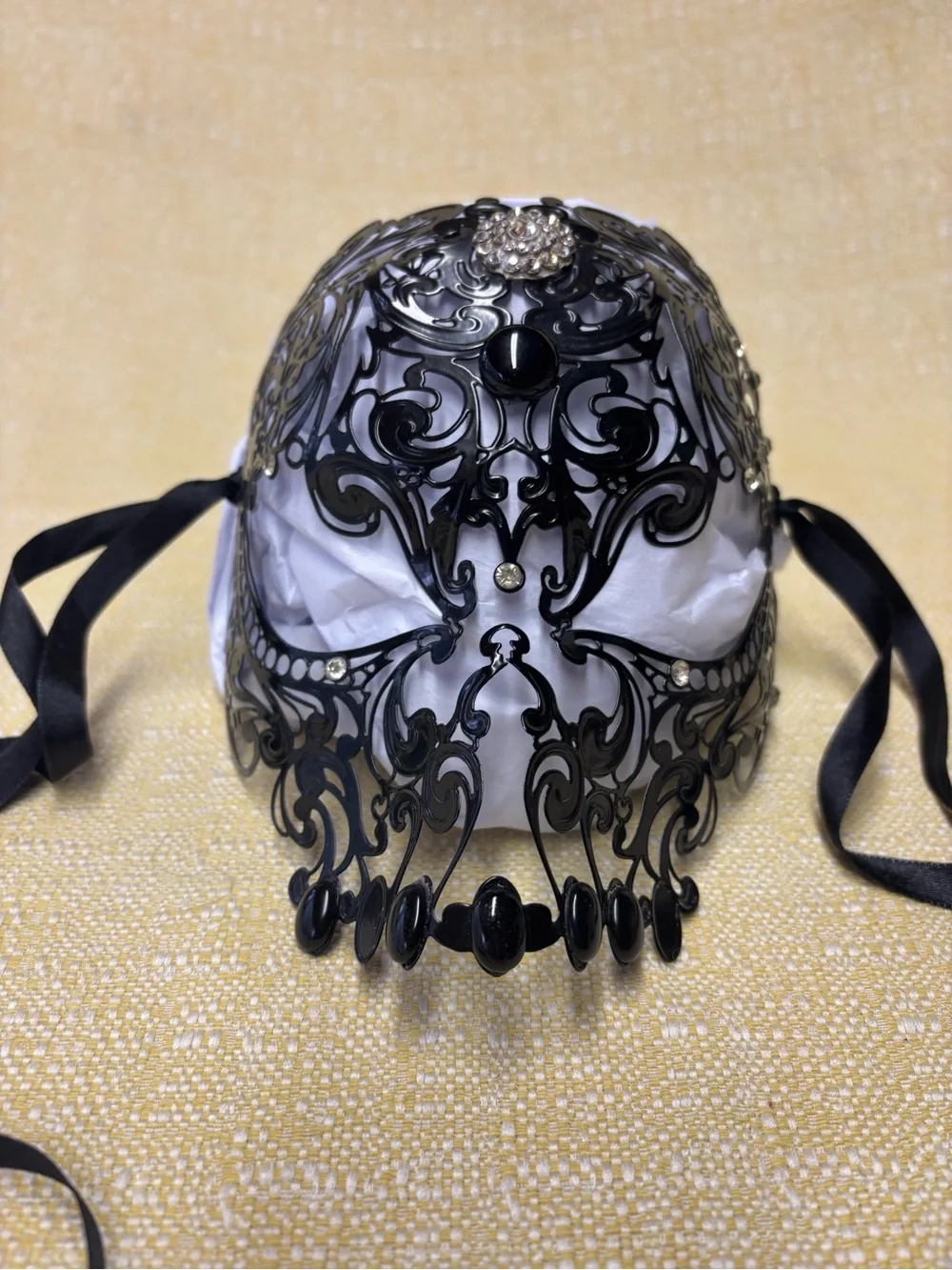 Ornate Black Filigree Rhinestone Masquerade Mask